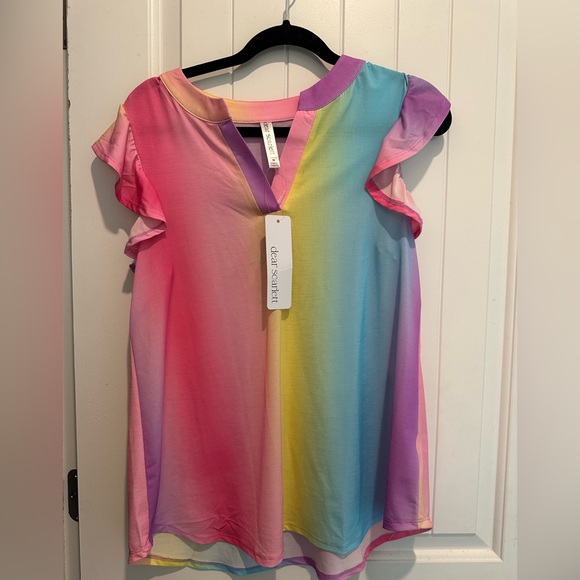Scarlett Tops - Scarlett Rainbow Ombre Flutter Sleeve Blouse